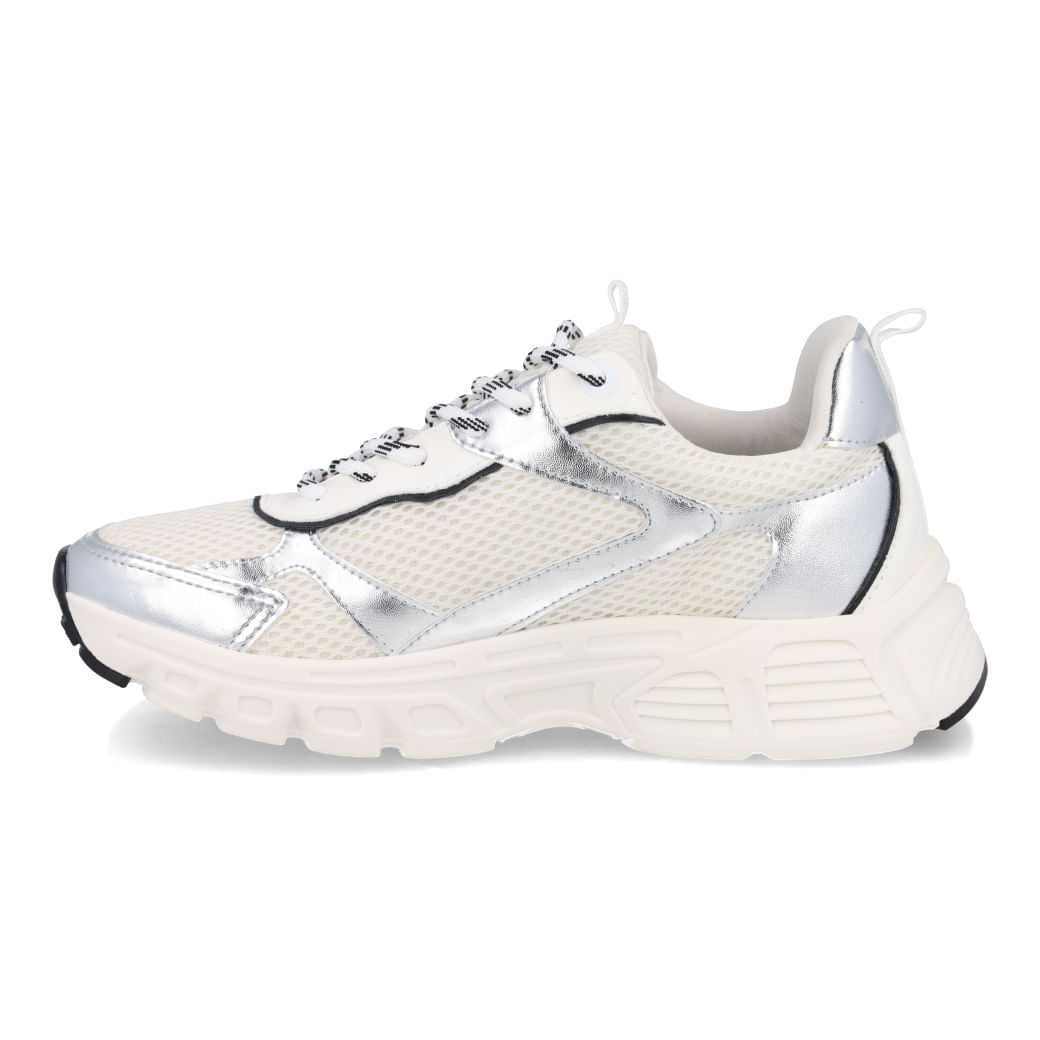 Tênis casual feminino M Shuz prata vista lateral com solado emborrachado antiderrapante